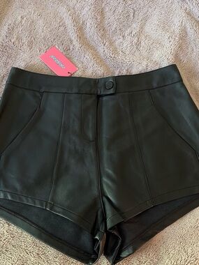 Edikted Black High-Waist Faux Leather Shorts